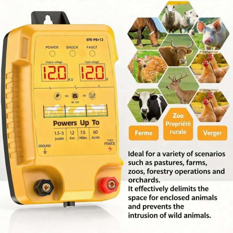LSXHQ 12KM Electric Fencing for Livestock Animals 12kV 3.0J Output Voltage Electrifier Electric Fence with LCD Display For Farm