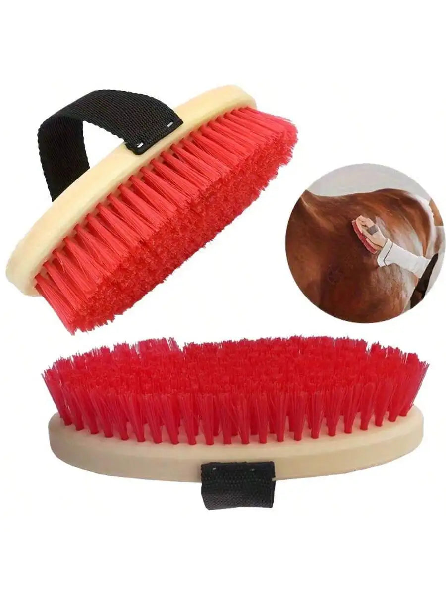 Elliptical Horse Grooming Curry Comb with Hand Strap, Durable Equestrian Massage Brush for Horse Cleaning & Care, Multi-Color