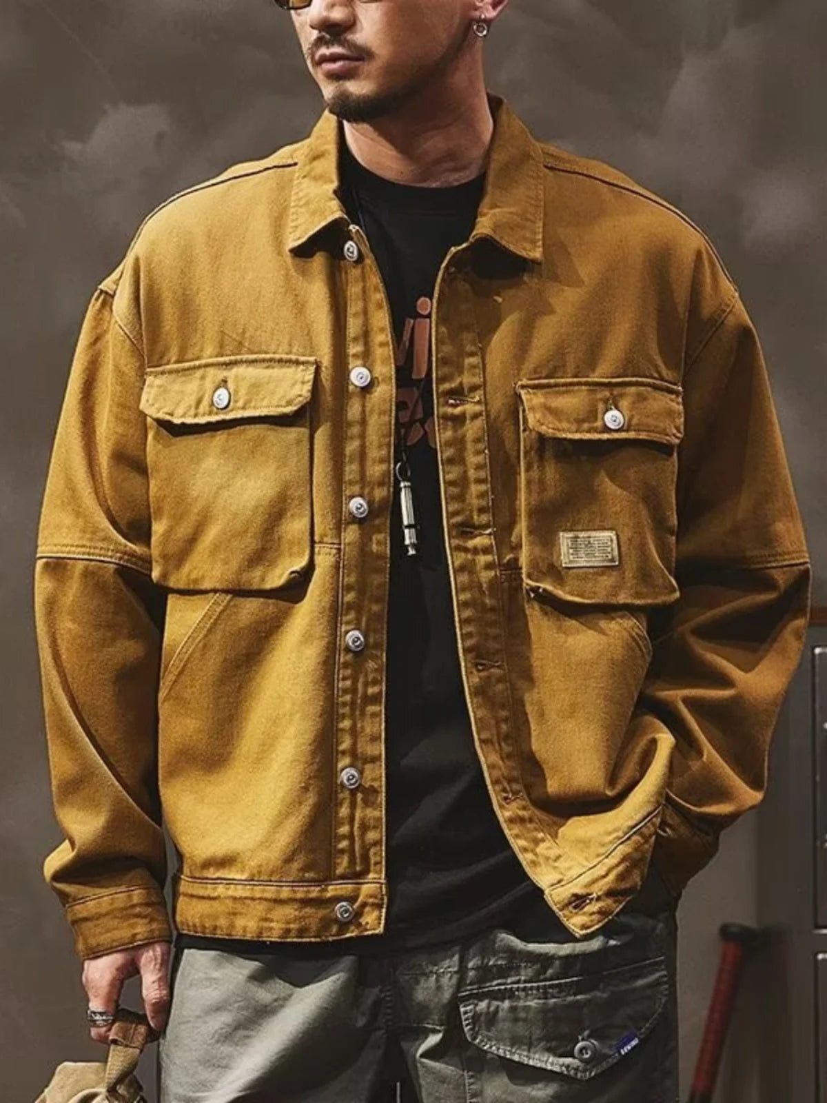 Retro American Denim Jacket Men's Loose with Big Pockets Welder Workwear Wear Resistant Workwear Youth Outerwear Jacket