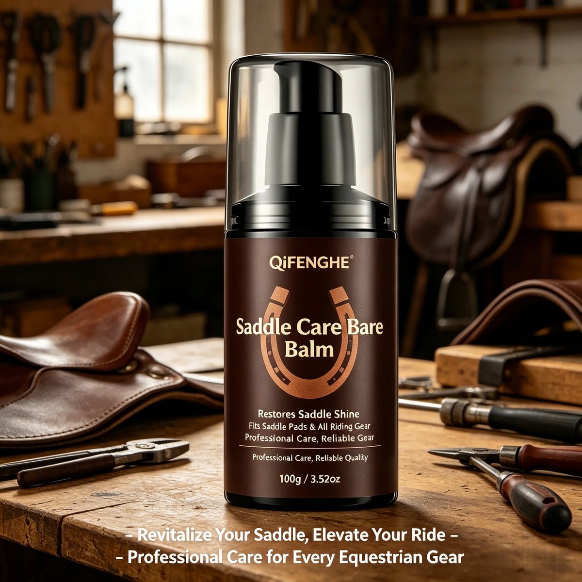QiFENGHE Saddle Balm for Horse Tack – Restores Shine, Suitable for Saddle Pads & Riding Gear, Professional Grade, 100g / 3.52oz