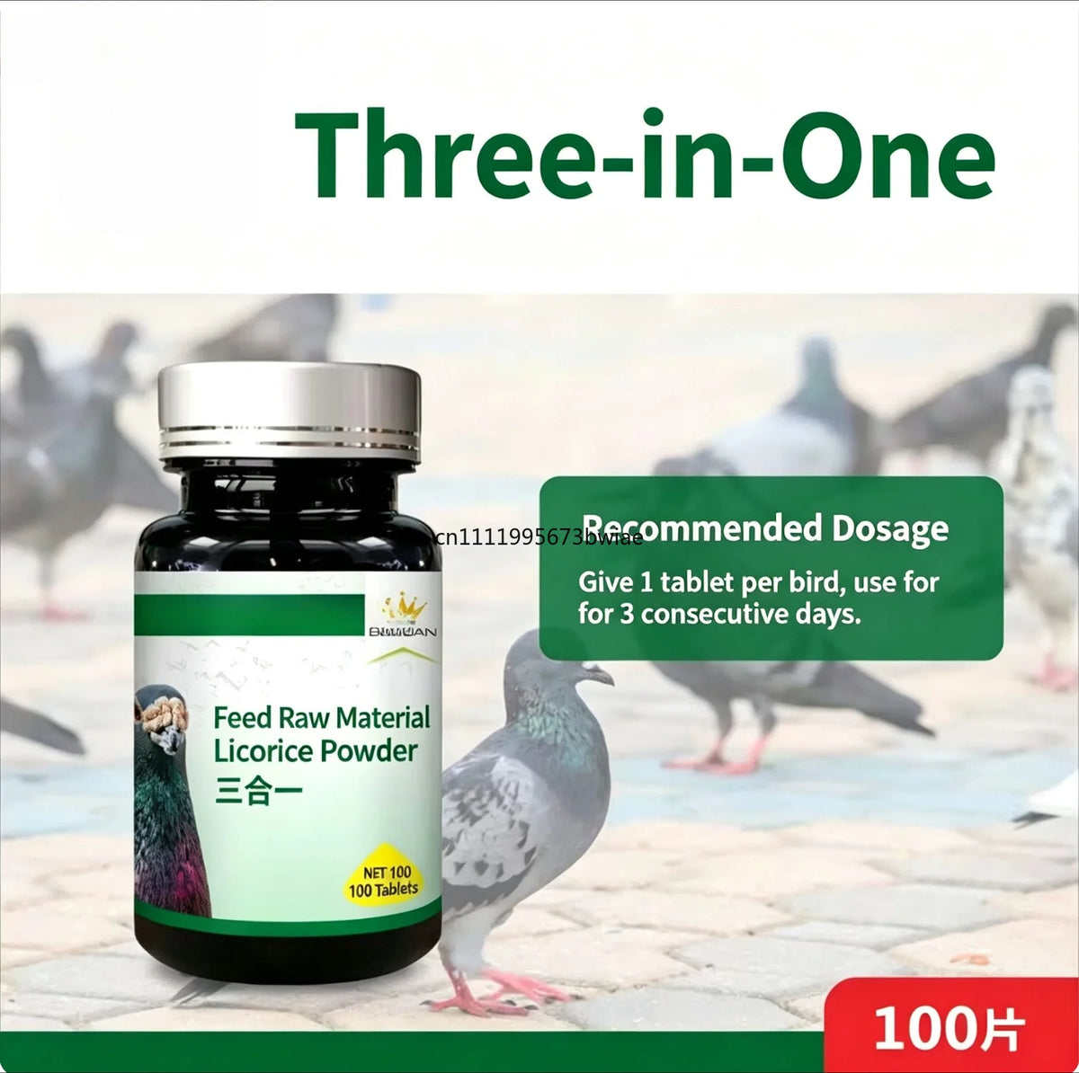 Three in one treatment of respiratory tract, intestines and stomach of carrier pigeon and racing pigeon