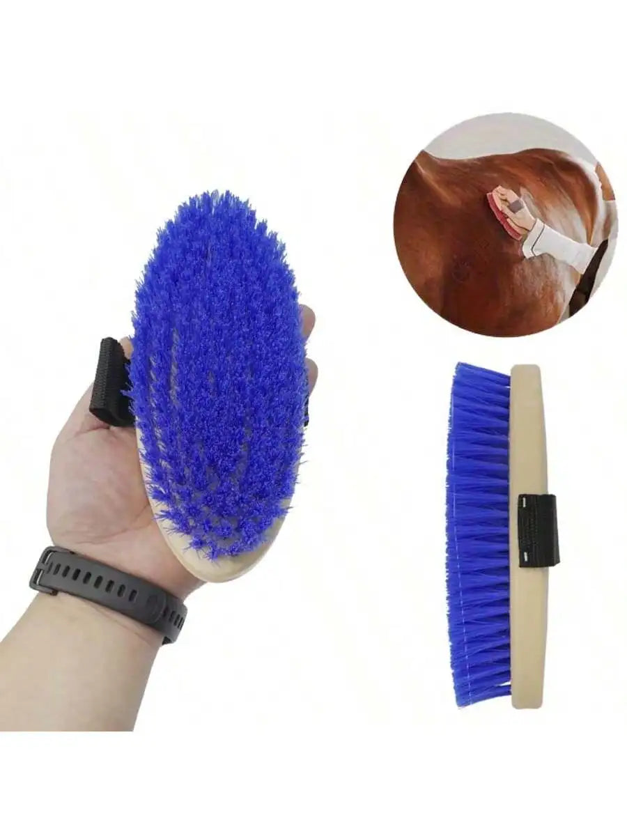 Elliptical Horse Grooming Curry Comb with Hand Strap, Durable Equestrian Massage Brush for Horse Cleaning & Care, Multi-Color