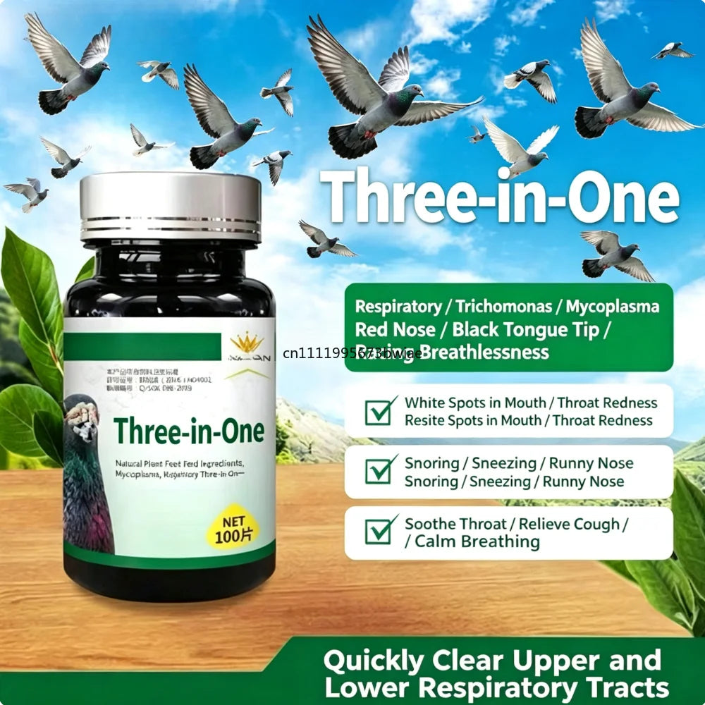 Three in one treatment of respiratory tract, intestines and stomach of carrier pigeon and racing pigeon