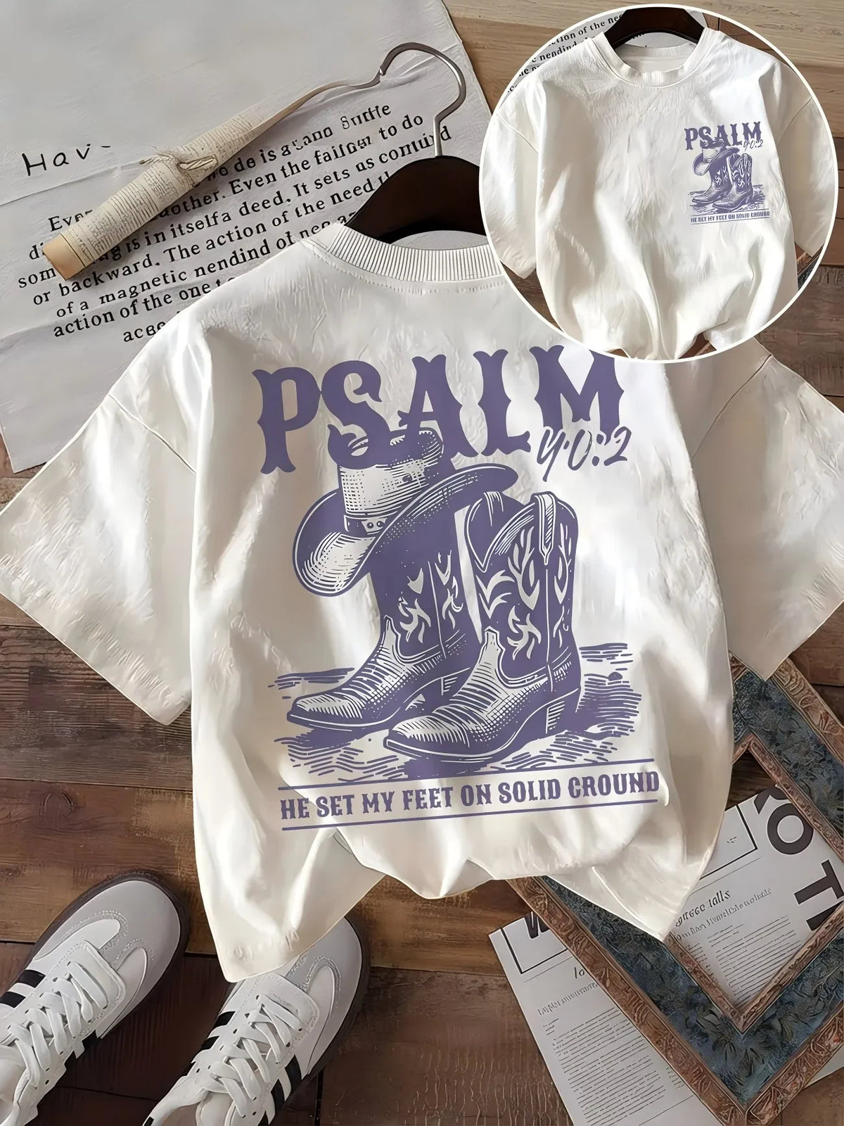 Christian Bible Verse Psalm 40:2 Cowboy Boots T Shirt Vintage Western Graphic Tees Women Summer Loose Casual Short Sleeve Tops