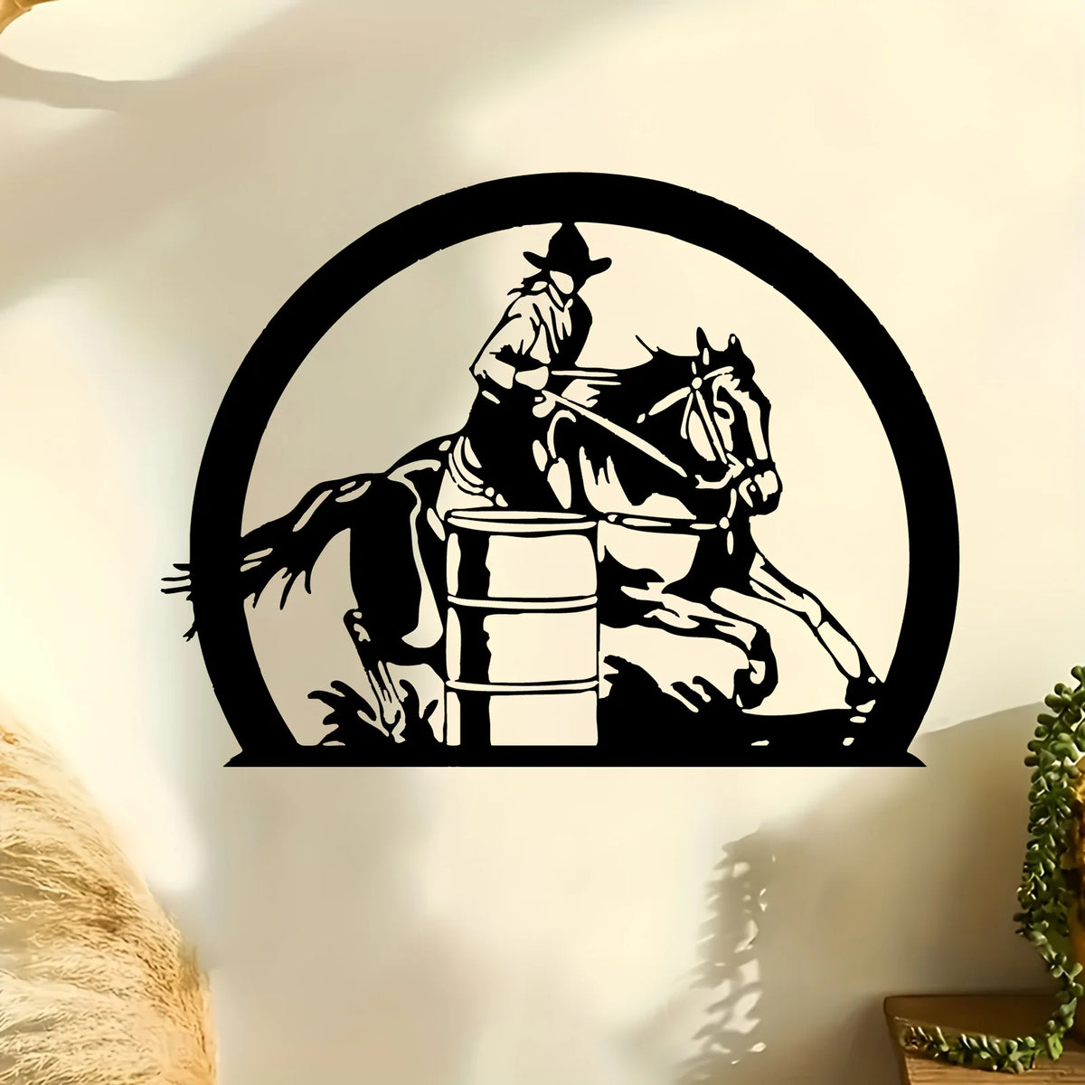 CIFBUY Iron Wall Art Barrel Racing Horse Metal Mural Western Rodeo Decor Weather-Resistant Ranch Hanging Ornament