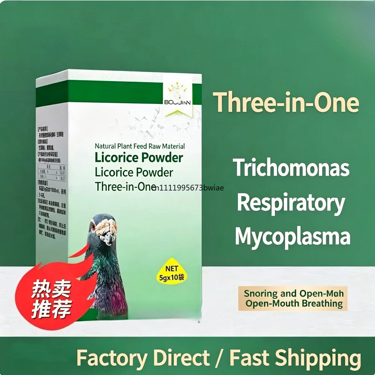 Three in one treatment of respiratory tract, intestines and stomach of carrier pigeon and racing pigeon