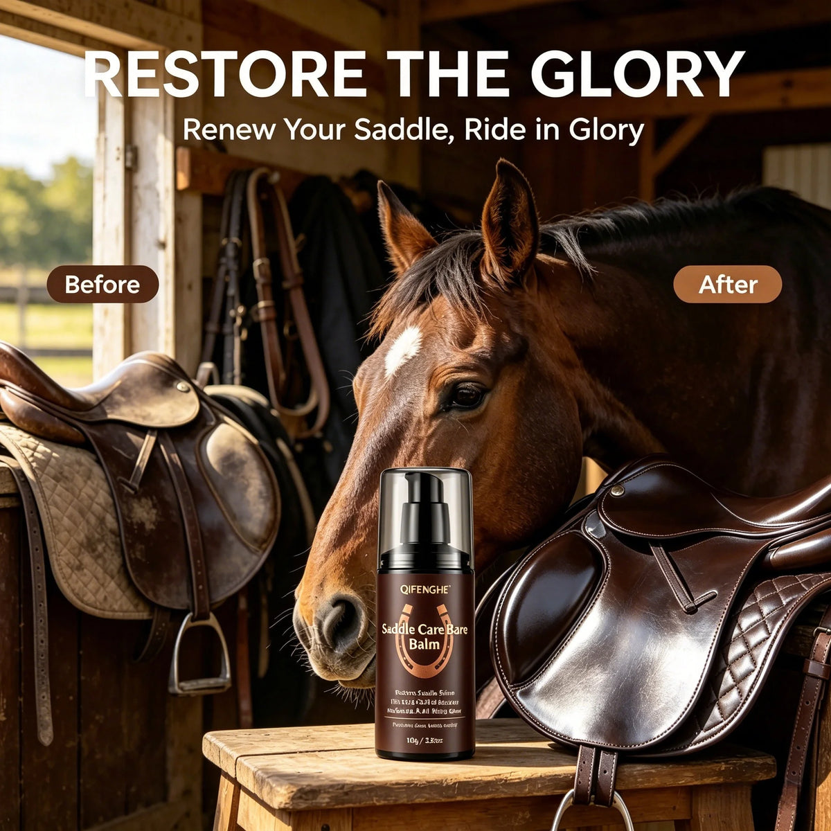 QiFENGHE Saddle Balm for Horse Tack – Restores Shine, Suitable for Saddle Pads & Riding Gear, Professional Grade, 100g / 3.52oz