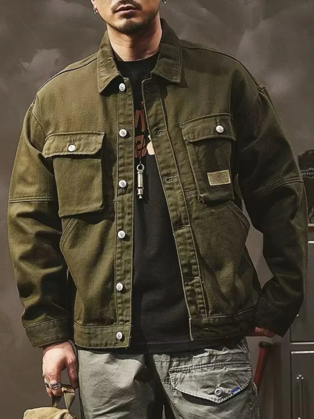 Retro American Denim Jacket Men's Loose with Big Pockets Welder Workwear Wear Resistant Workwear Youth Outerwear Jacket