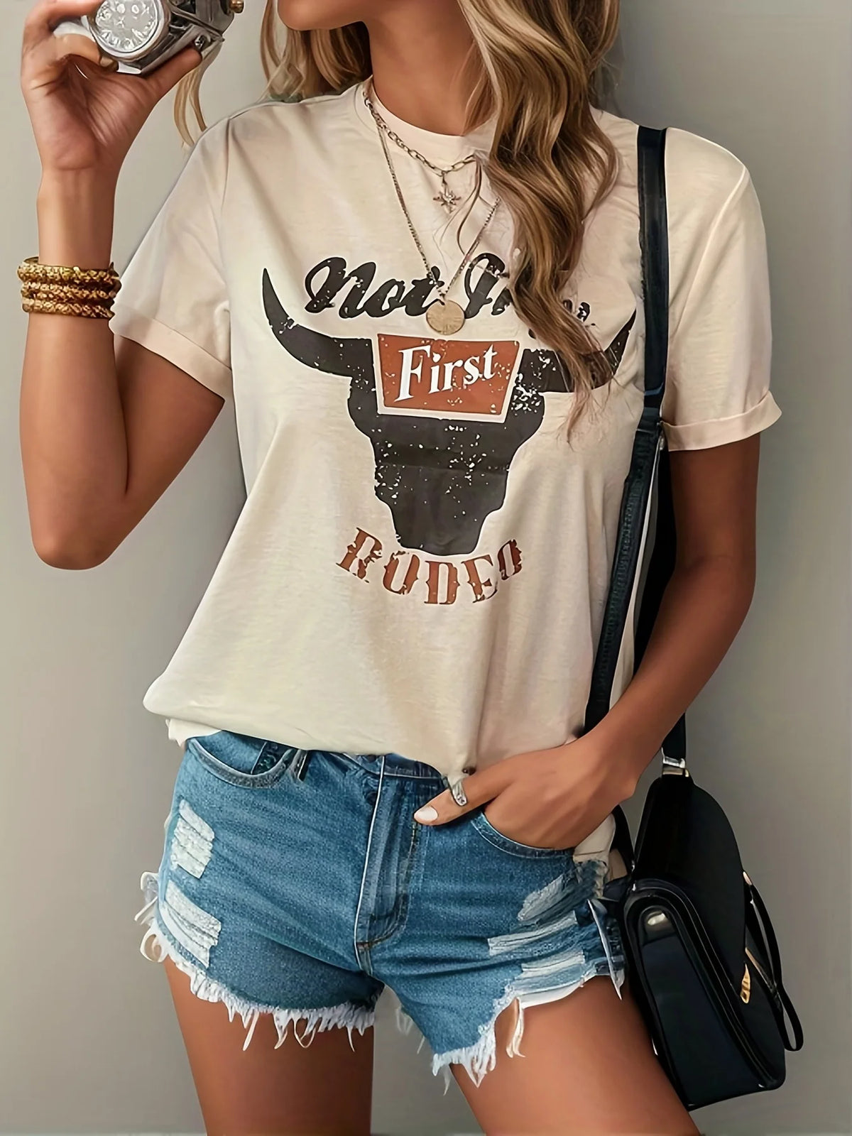 Rodeo Graphic Tee Shirts Women Steer Skull Western T-Shirt Vintage Country Music Shirt Cowboy Graphic Tees Tops