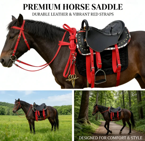 Premium Thickened Western Horse Saddle Pure Full Grain Cowhide Leather Equestrian Tack